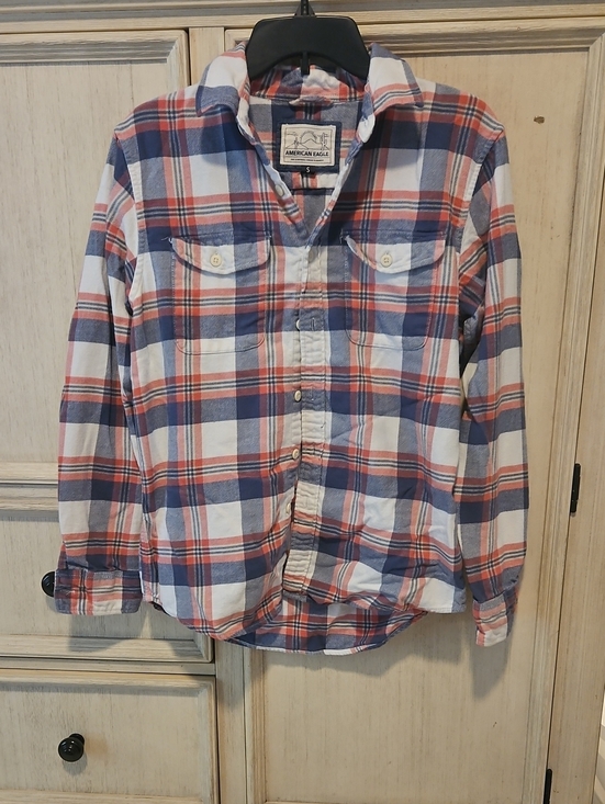 American Eagle Outfitters Tops - American Eagle Outfitters Red, Blue & White Plaid Button-Down Shirt